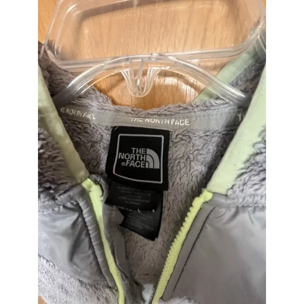 The North Face Girls Medium 10/12 Gray/Neon Full Zip Hooded Fuzzy Fleece Jacket